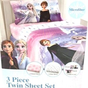 Disney Frozen Twin Sheet Set Anna & Elsa Microfiber Bed Sheets, Pink Purple